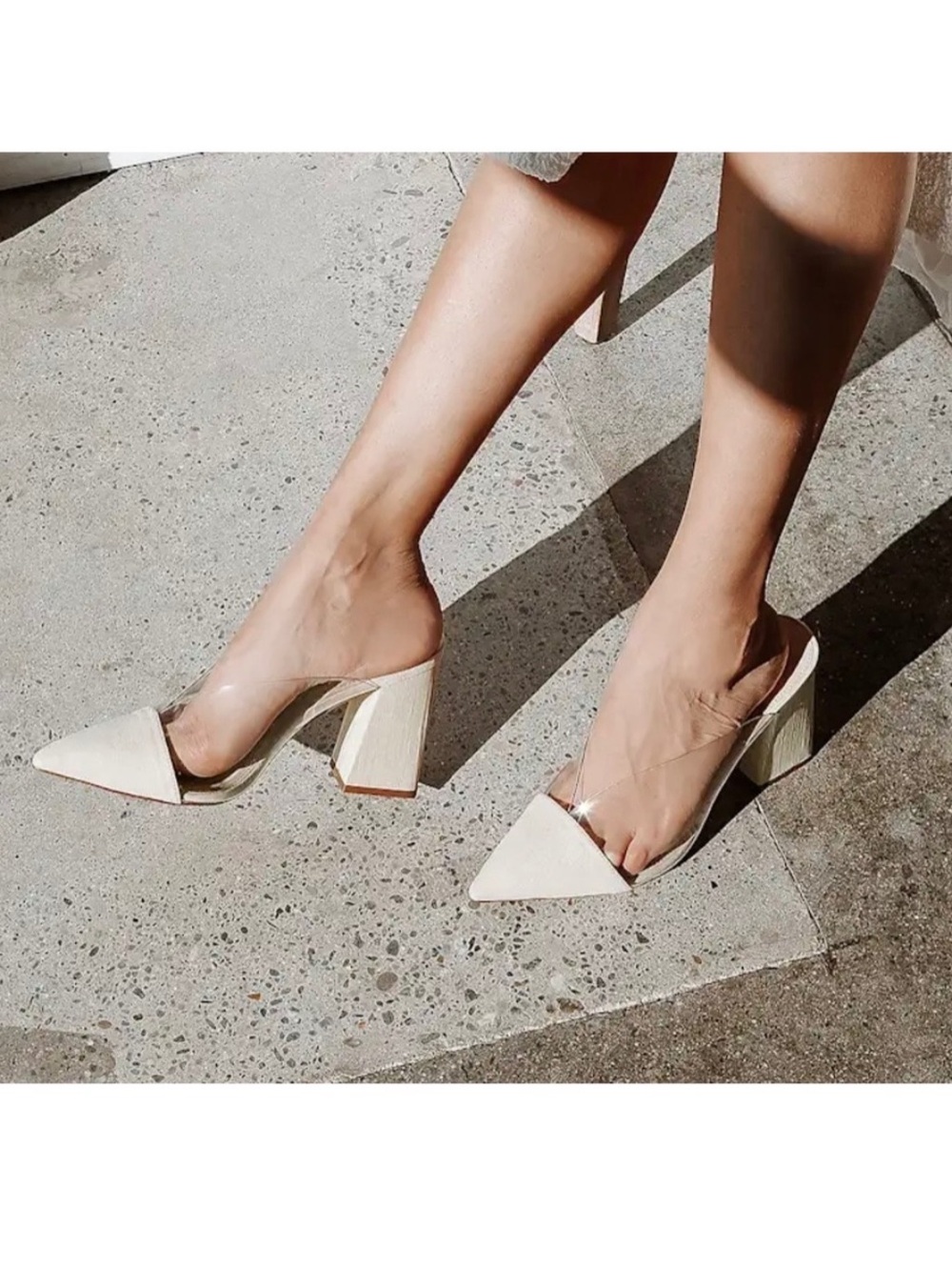 Lulu's Blush Nude Pointed-Toe Clear Mule Heels
